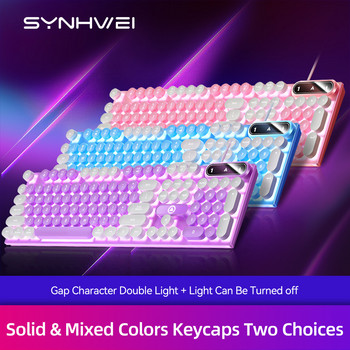 Клавиатура Gaming Keycap Bulat Punk Retro Keyboard Backlit RGB Berkabel Lampu Latar USB 104 Tombol Keyboard Gamer Ergonomis untuk Laptop PC