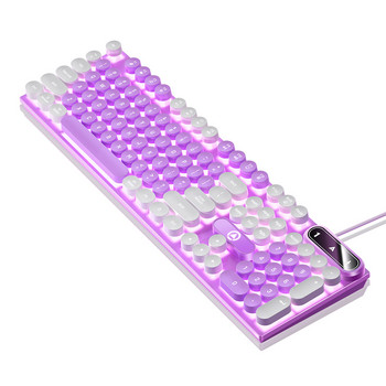 Клавиатура Gaming Keycap Bulat Punk Retro Keyboard Backlit RGB Berkabel Lampu Latar USB 104 Tombol Keyboard Gamer Ergonomis untuk Laptop PC