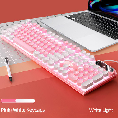 Klávesnica Herná Klávesnica Bulat Punk Retro Klávesnica podsvietená RGB Berkabel Lampu Latar USB 104 Tombol Klávesnica Gamer Ergonómia pre notebook