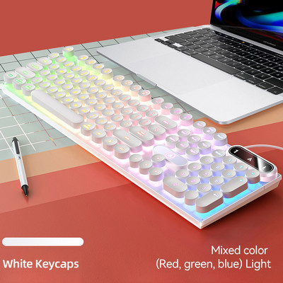 Klávesnica Herná Klávesnica Bulat Punk Retro Klávesnica podsvietená RGB Berkabel Lampu Latar USB 104 Tombol Klávesnica Gamer Ergonómia pre notebook