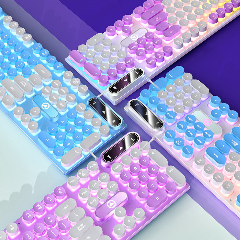 Klávesnica Herná Klávesnica Bulat Punk Retro Klávesnica podsvietená RGB Berkabel Lampu Latar USB 104 Tombol Klávesnica Gamer Ergonómia pre notebook