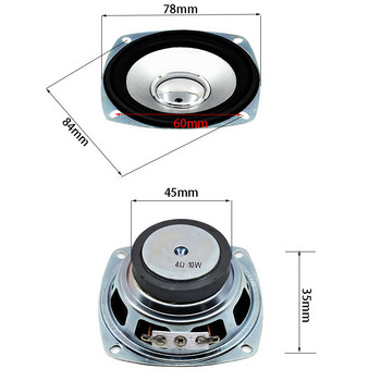 1PC 10PCS 3 инча 4Ohm 10W високоговорители с пълен обхват квадратен преносим аудио високоговорител за домашно кино високоговорители Направи си сам