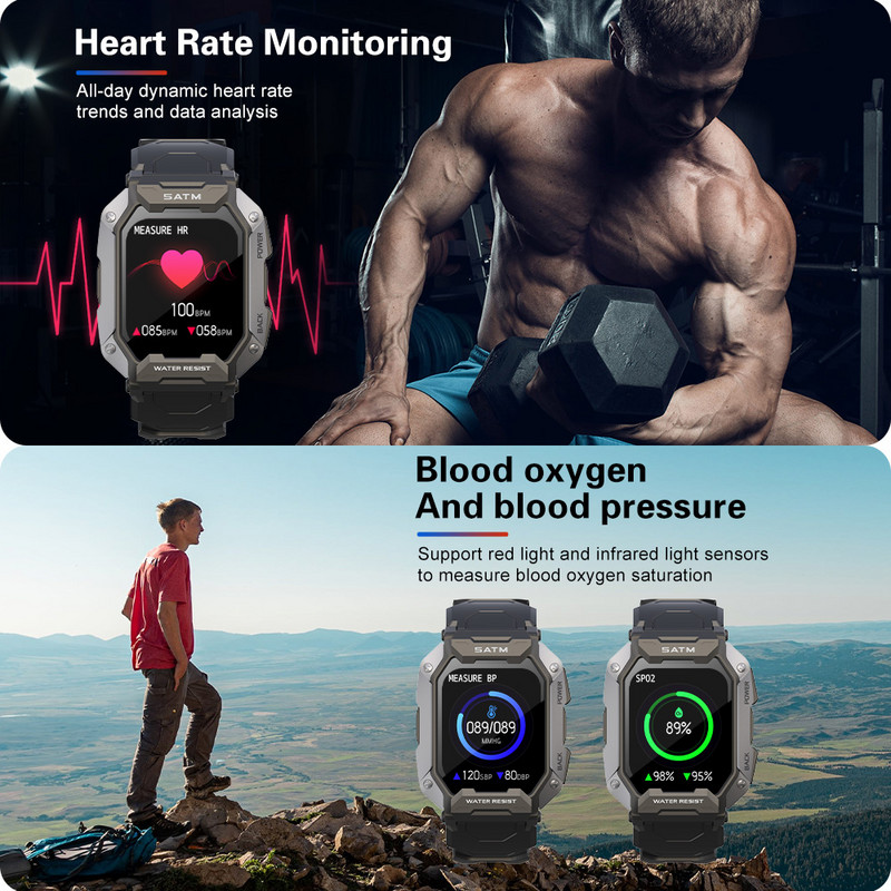 SKMEI Smartwatch 1,71 инча IP68 Водоустойчив монитор за сърдечен ритъм Педометър Спорт Bluetooth Смарт часовник за плуване Мъжки за android ios