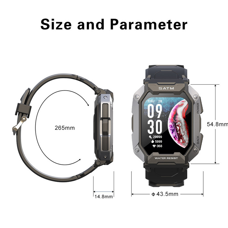 SKMEI Smartwatch 1,71 инча IP68 Водоустойчив монитор за сърдечен ритъм Педометър Спорт Bluetooth Смарт часовник за плуване Мъжки за android ios