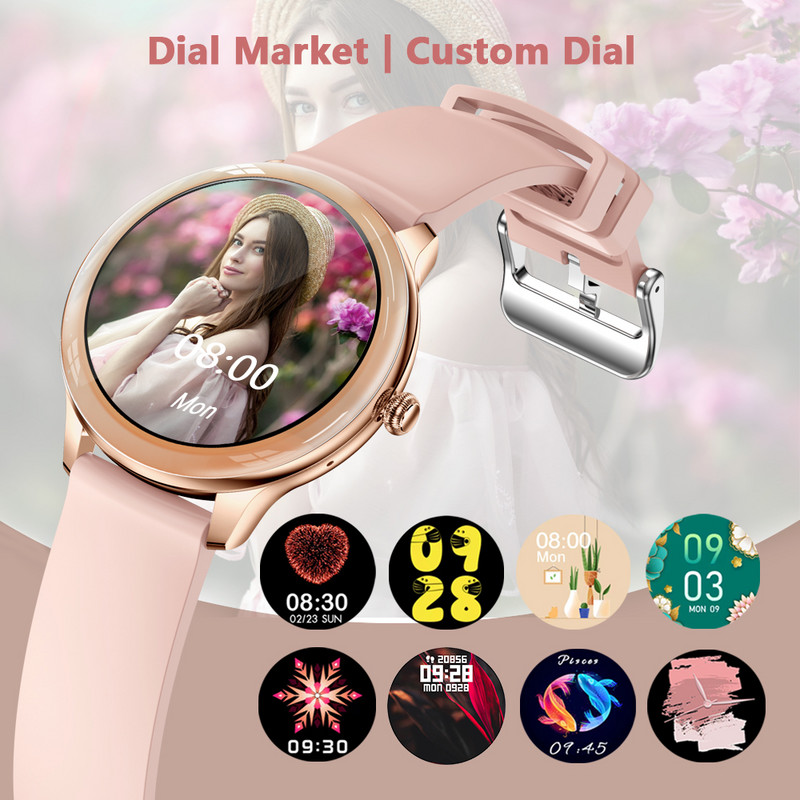 PLUMZONG Nové Bluetooth volanie Inteligentné hodinky pre ženy s monitorom srdcovej frekvencie Športový fitness náramok Vlastné hodinky s ciferníkom Smartwatch pre ženy