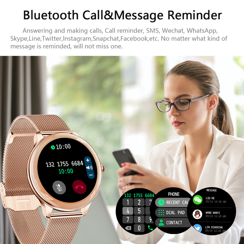 PLUMZONG Nové Bluetooth volanie Inteligentné hodinky pre ženy s monitorom srdcovej frekvencie Športový fitness náramok Vlastné hodinky s ciferníkom Smartwatch pre ženy