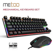 Set mouse cu tastatură mecanică ediție Metoo, 87/104 taste, roșu, albastru, negru, comutator, tastatură mouse pentru jocuri pentru tabletă desktop