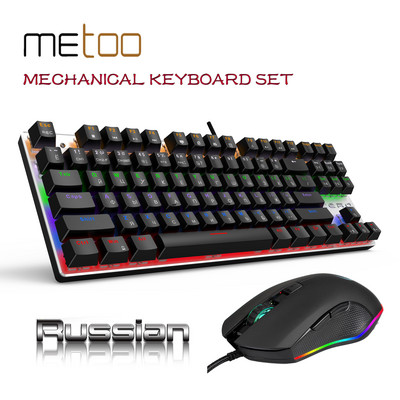 Set mouse cu tastatură mecanică ediție Metoo, 87/104 taste, roșu, albastru, negru, comutator, tastatură mouse pentru jocuri pentru tabletă desktop
