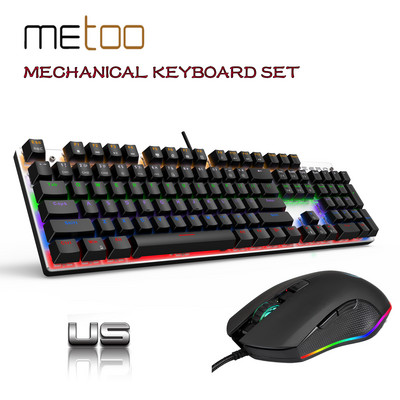Set mouse cu tastatură mecanică ediție Metoo, 87/104 taste, roșu, albastru, negru, comutator, tastatură mouse pentru jocuri pentru tabletă desktop