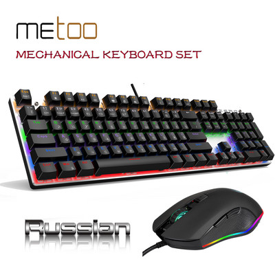 Set mouse cu tastatură mecanică ediție Metoo, 87/104 taste, roșu, albastru, negru, comutator, tastatură mouse pentru jocuri pentru tabletă desktop