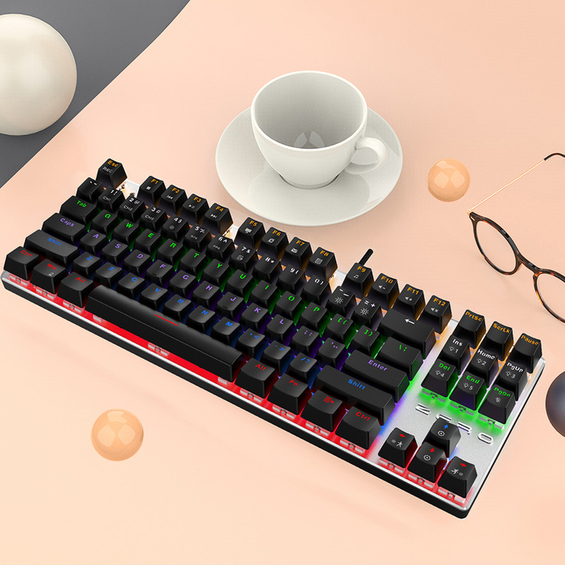 Set mouse cu tastatură mecanică ediție Metoo, 87/104 taste, roșu, albastru, negru, comutator, tastatură mouse pentru jocuri pentru tabletă desktop