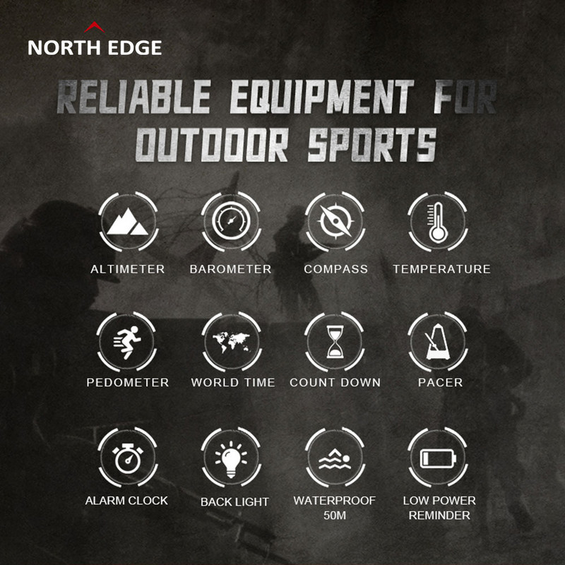 NORTH EDGE APACHE-46 vīriešu sporta digitālais viedpulkstenis militārās armijas ūdensnecaurlaidīgs 50 m altimetrs, barometrs, kompass, pasaules laiks