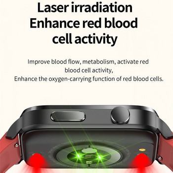 Интелигентен часовник 1,7 инча Лазерно лечение на кръвна глюкоза Телесна температура Точен SPO2 BP 24H Мониторинг на здравето на сърдечната честота Smartwatch