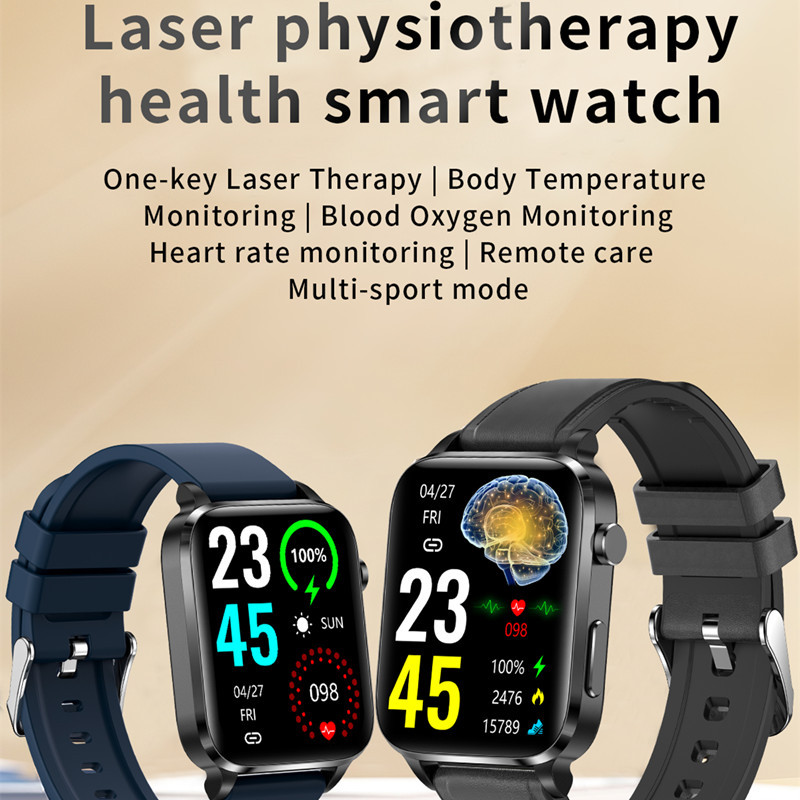 Ceas inteligent 1,7 inch glucoză din sânge Tratament cu laser Temperatura corpului Precizie SPO2 BP 24H ritm cardiac Monitorizare sănătate Smartwatch