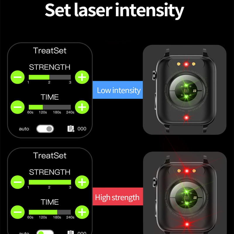 Ceas inteligent 1,7 inch glucoză din sânge Tratament cu laser Temperatura corpului Precizie SPO2 BP 24H ritm cardiac Monitorizare sănătate Smartwatch