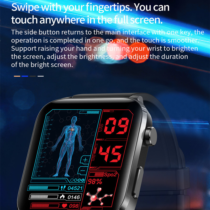 Ceas inteligent 1,7 inch glucoză din sânge Tratament cu laser Temperatura corpului Precizie SPO2 BP 24H ritm cardiac Monitorizare sănătate Smartwatch