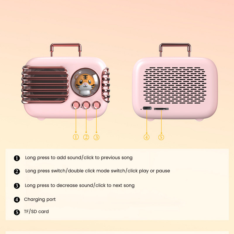 Difuzor drăguț Bluetooth 5.0 Player muzical portabil Microfon HD încorporat Suport baterie litiu reîncărcabilă TWS Mâini libere