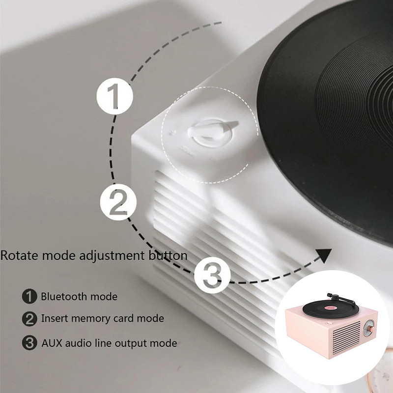 Difuzor turnant USB Bluetooth V5.0 Vinyl Record Player Stereo Vintage Portable Speaker Promotion