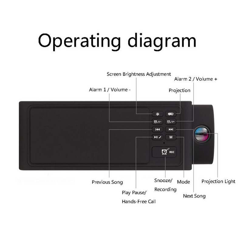 Kaasaskantav laadimisprojektsioon digitaalkell juhtmevaba Bluetooth-kõlar LED suure ekraaniga äratuskell edasilükkamine FM DIY muusikakellad