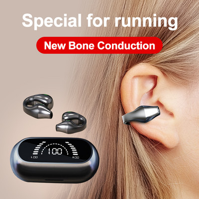 2022 НОВ Слушалка с костна проводимост Bluetooth 5.2 щипка за ухо на обеца за ухо Безжични слушалки Спортни слушалки Кука за ухо с микрофон