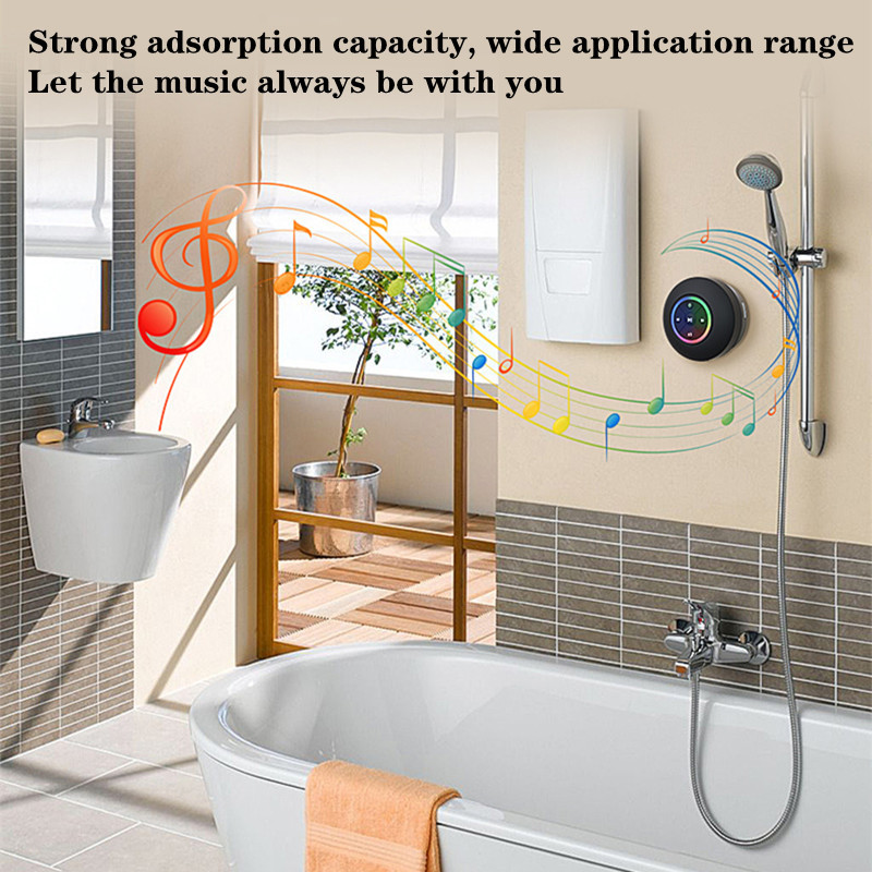 Mini LED Light Αδιάβροχο Ηχείο Bluetooth Μπάνιου, Φορητός ήχος αυτοκινήτου μεγάλης βεντούζας, Απάντηση κλήσεων υποστήριξης