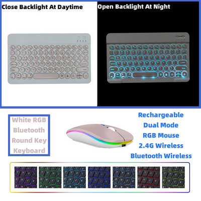 Újratölthető vezeték nélküli RGB Bluetooth billentyűzet és egér orosz spanyol koreai háttérvilágítás iPad Android IOS Windows táblagéphez