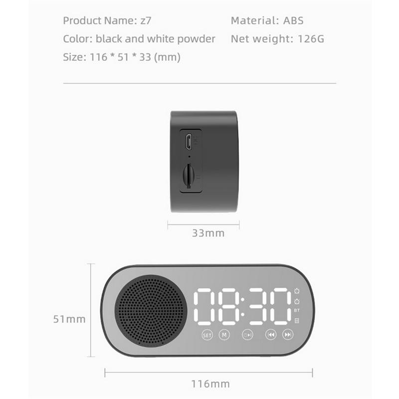 Difuzor wireless compatibil Bluetooth Oglindă cu LED Ceas cu alarmă digital Radio FM Afișaj mare Baterie Dormitor Sufragerie Birou