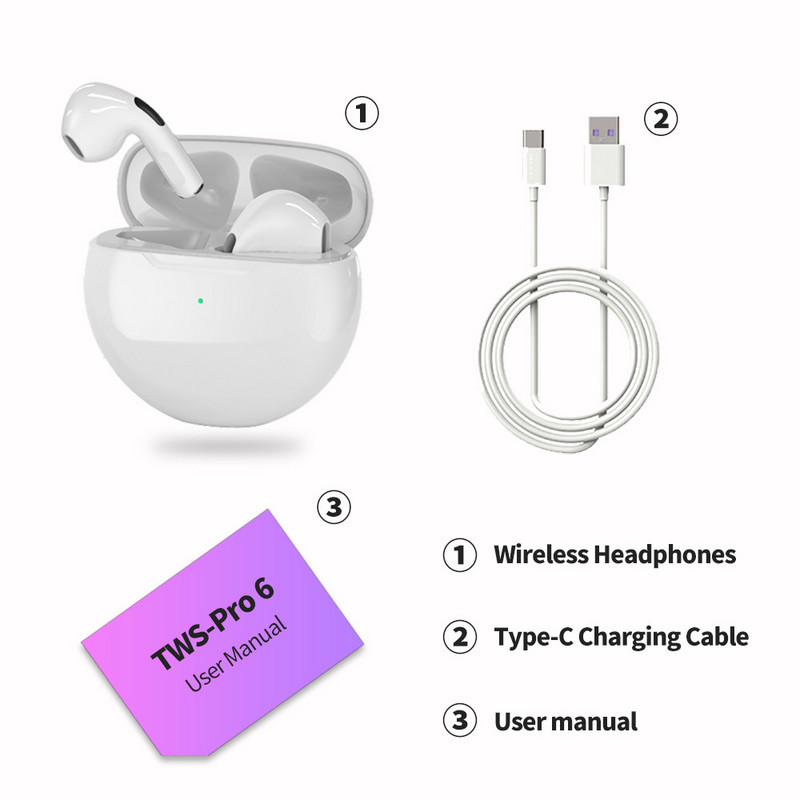 Nové bezdrôtové Bluetooth slúchadlá PRO6, stereo binaurálne TWS, do uší, Macaron J6, 6. generácia, Bluetooth slúchadlá