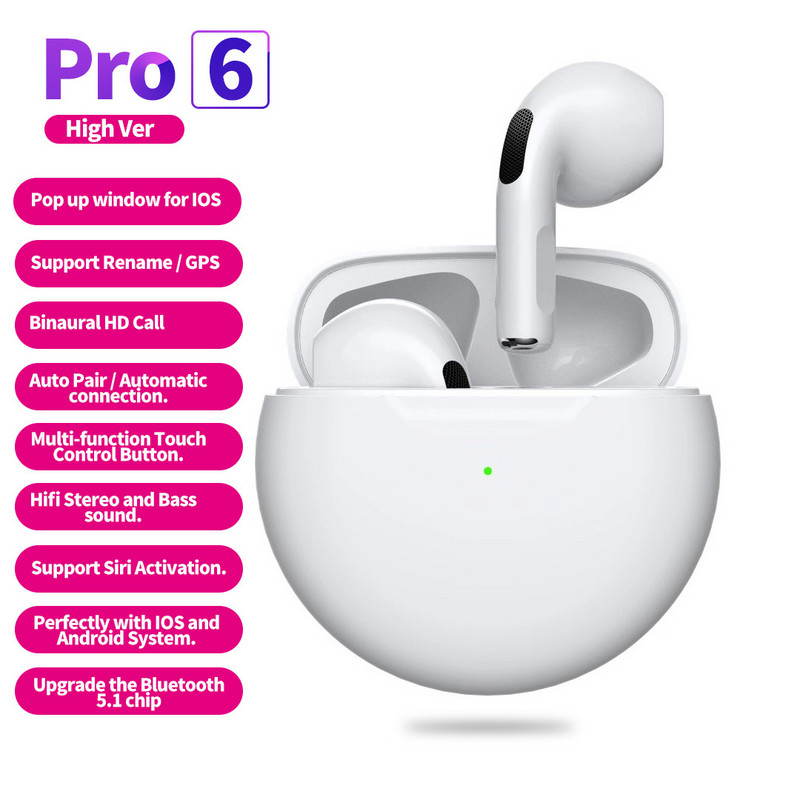 Nové bezdrôtové Bluetooth slúchadlá PRO6, stereo binaurálne TWS, do uší, Macaron J6, 6. generácia, Bluetooth slúchadlá