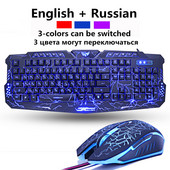 M200 ruska/engleska igraća tipkovnica USB žična ljubičasta/plava/crvena LED pozadinsko osvjetljenje s disanjem Pro Gaming tipkovnica miš kombinacije