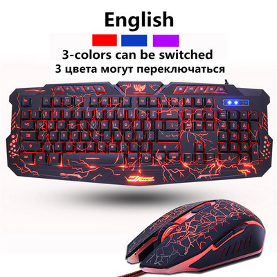 M200 ruska/engleska igraća tipkovnica USB žična ljubičasta/plava/crvena LED pozadinsko osvjetljenje s disanjem Pro Gaming tipkovnica miš kombinacije