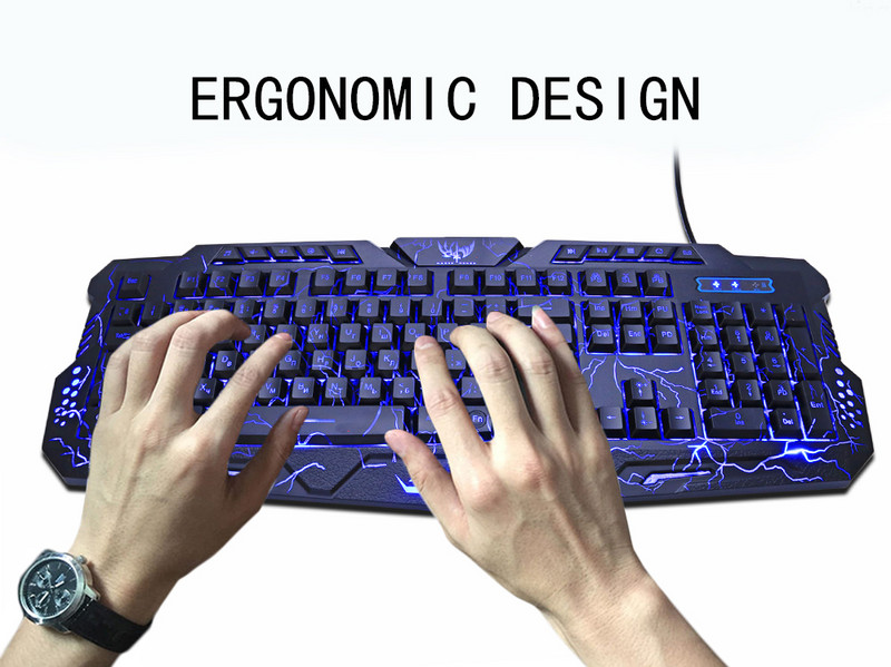 M200 ruska/engleska igraća tipkovnica USB žična ljubičasta/plava/crvena LED pozadinsko osvjetljenje s disanjem Pro Gaming tipkovnica miš kombinacije