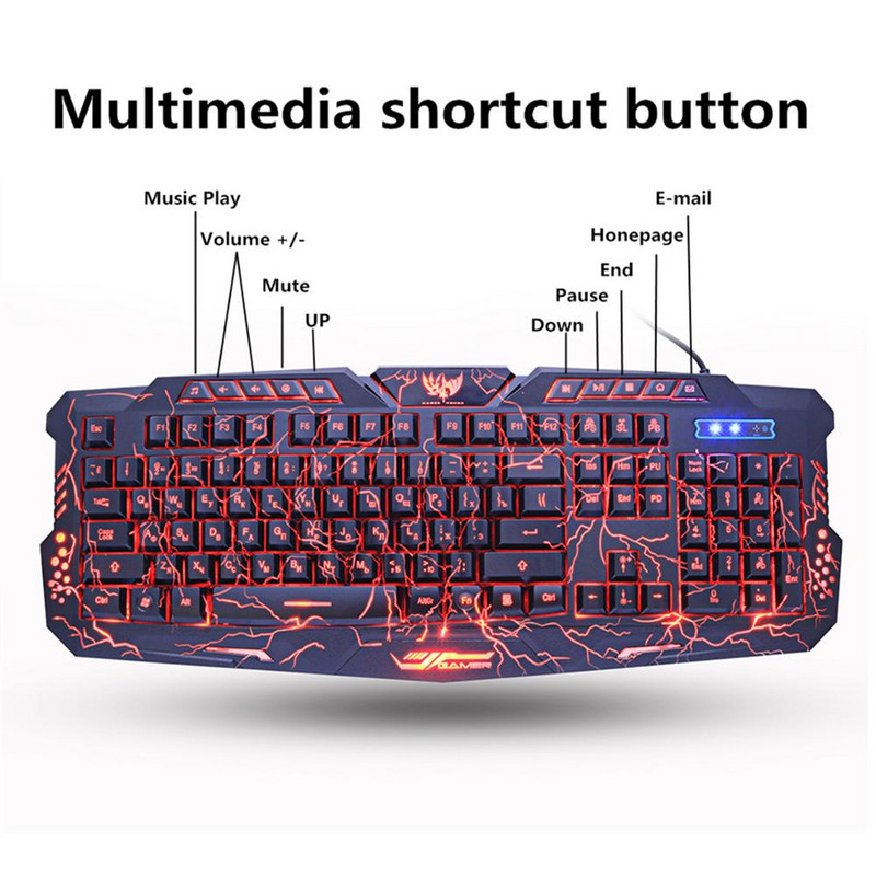 M200 ruska/engleska igraća tipkovnica USB žična ljubičasta/plava/crvena LED pozadinsko osvjetljenje s disanjem Pro Gaming tipkovnica miš kombinacije
