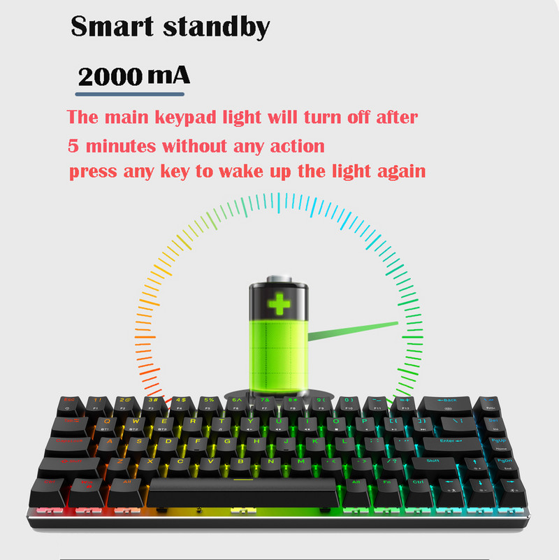 Juhtmeta mehaaniline klaviatuur Bluetoothi / 2,4 GHz RGB taustvalgustusega punane/pruun/must mänguklaviatuur, tüüp-c-USB iOS Maci jaoks