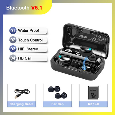 TWS Bluetooth 5.1 austiņas 2200mAh uzlādes kaste Bezvadu austiņas 9D stereo sporta ūdensizturīgas austiņas austiņas ar mikrofonu
