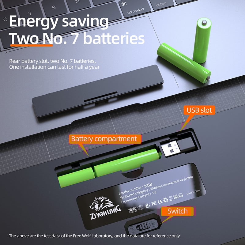 K68 klaviatuur mänguri mehaaniline klaviatuur 2.4G juhtmevaba BT Bluetooth juhtmevaba mänguarvuti klaviatuurid Mängija klaviatuuri klahvistikud