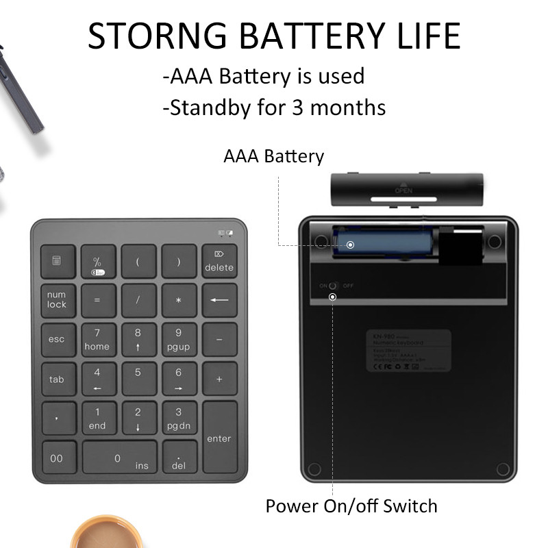 Tastatură numerică Tastatură Bluetooth 2.4G Pad numeric fără fir Baterie portabilă AAA pentru Android Windows Laptop Telefon Tabletă