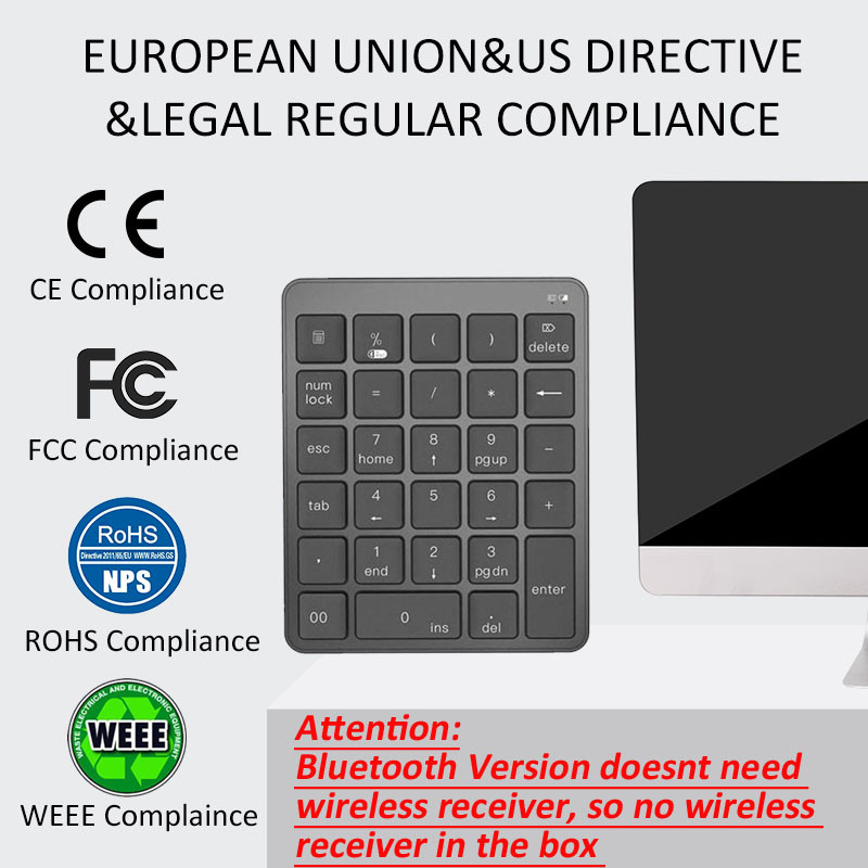 Tastatură numerică Tastatură Bluetooth 2.4G Pad numeric fără fir Baterie portabilă AAA pentru Android Windows Laptop Telefon Tabletă