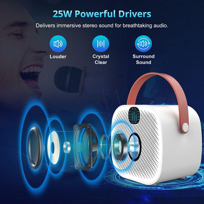 Bestisani kaasaskantav karaokepokõlar koos juhtmevaba mikrofoniga, Bluetooth 5.0 kõlarid, 30 W võimas heli, 8 h mänguaeg