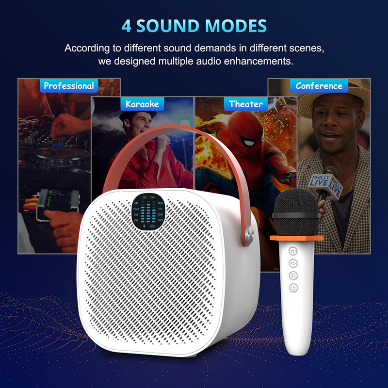 Bestisani kaasaskantav karaokepokõlar koos juhtmevaba mikrofoniga, Bluetooth 5.0 kõlarid, 30 W võimas heli, 8 h mänguaeg