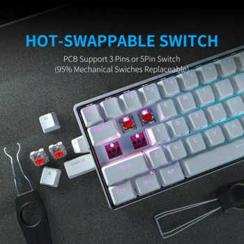 KEMOVE DK61 Snowfox 60% Mechanical Mini Keyboard Bluetooth Hot-Swappable Αποσπώμενο καλώδιο RGB ασύρματο πληκτρολόγιο παιχνιδιών