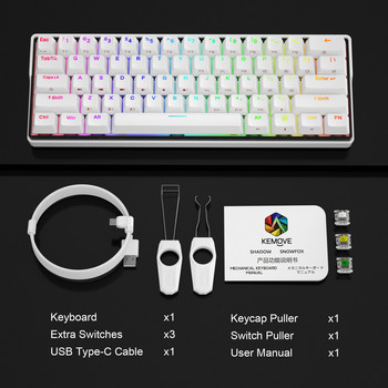 KEMOVE DK61 Snowfox 60% Mechanical Mini Keyboard Bluetooth Hot-Swappable Αποσπώμενο καλώδιο RGB ασύρματο πληκτρολόγιο παιχνιδιών