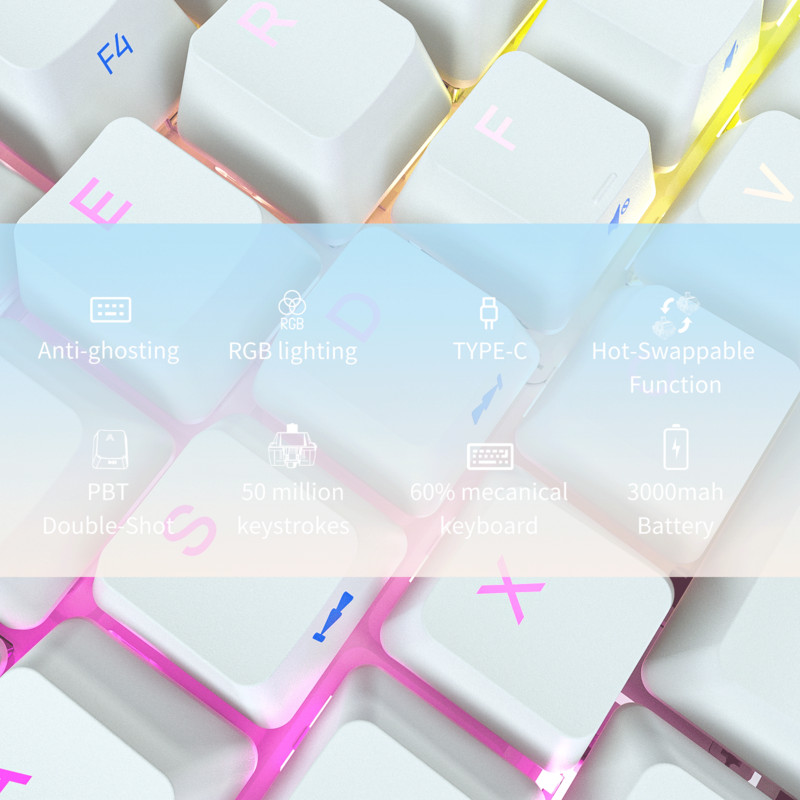 KEMOVE DK61 Snowfox 60% mehāniskā mini tastatūra Bluetooth karsti nomaināms noņemams kabelis RGB bezvadu spēļu tastatūra