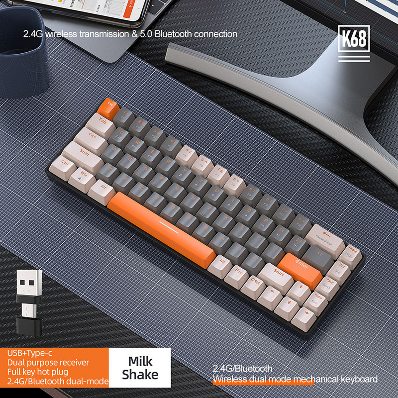 Tastatură mecanică Tastatură Bluetooth fără fir 5.0 de călătorie portabilă în mod dublu pentru computer PC Tastatură ergonomică pentru jocuri