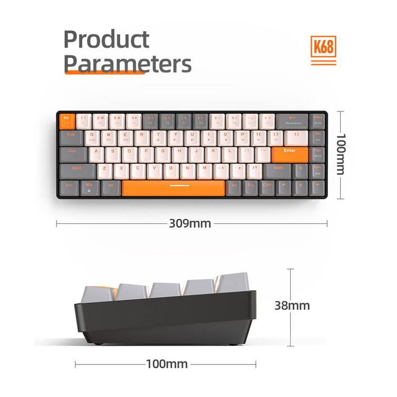 Tastatură mecanică Tastatură Bluetooth fără fir 5.0 de călătorie portabilă în mod dublu pentru computer PC Tastatură ergonomică pentru jocuri