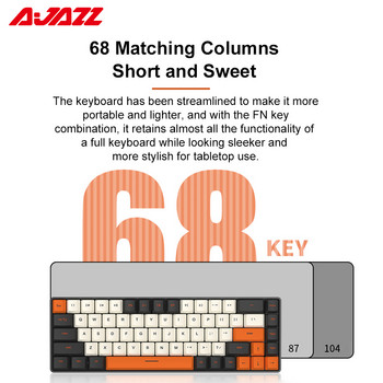 AJAZZ K685T Bluetooth механична клавиатура RGB с възможност за гореща смяна на 68 клавиша Безжични игрални клавиатури с три режима за настолен компютър за геймъри