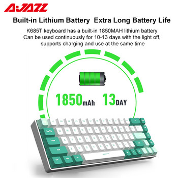AJAZZ K685T Bluetooth Μηχανικό πληκτρολόγιο RGB με δυνατότητα εναλλαγής 68 πλήκτρων ασύρματα πληκτρολόγια παιχνιδιών τριών λειτουργιών για επιτραπέζιο υπολογιστή παιχνιδιών