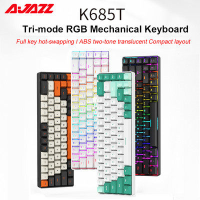 AJAZZ K685T Bluetooth mehanička tipkovnica RGB zamjenjiva bez isključivanja 68 tipki Tri moda bežične igraće tipkovnice za PC igrače Desktop