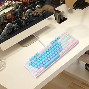 Геймърска механична клавиатура 87 клавиша Game Anti-ghosting Син превключвател Цветна подсветка Кабелна клавиатура За професионален геймърски лаптоп компютър