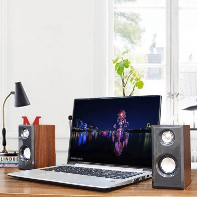 Difuzoare pentru computer Sunet surround alimentat prin USB Difuzoare cu fir pentru desktop din lemn Subwoofer stereo bas pentru laptop Smartphone